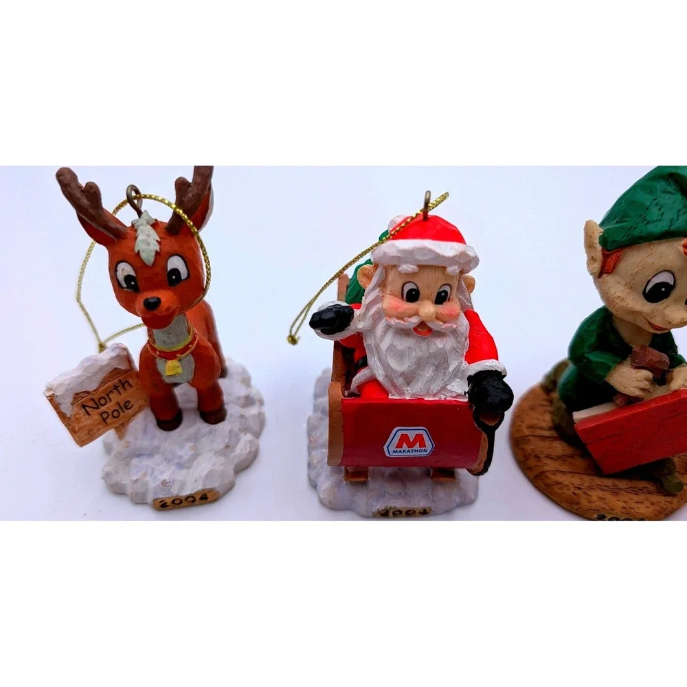 Marathon 2004 Christmas Ornaments Series 4 Santa Mrs Claus Elf Reindeer Set of 4